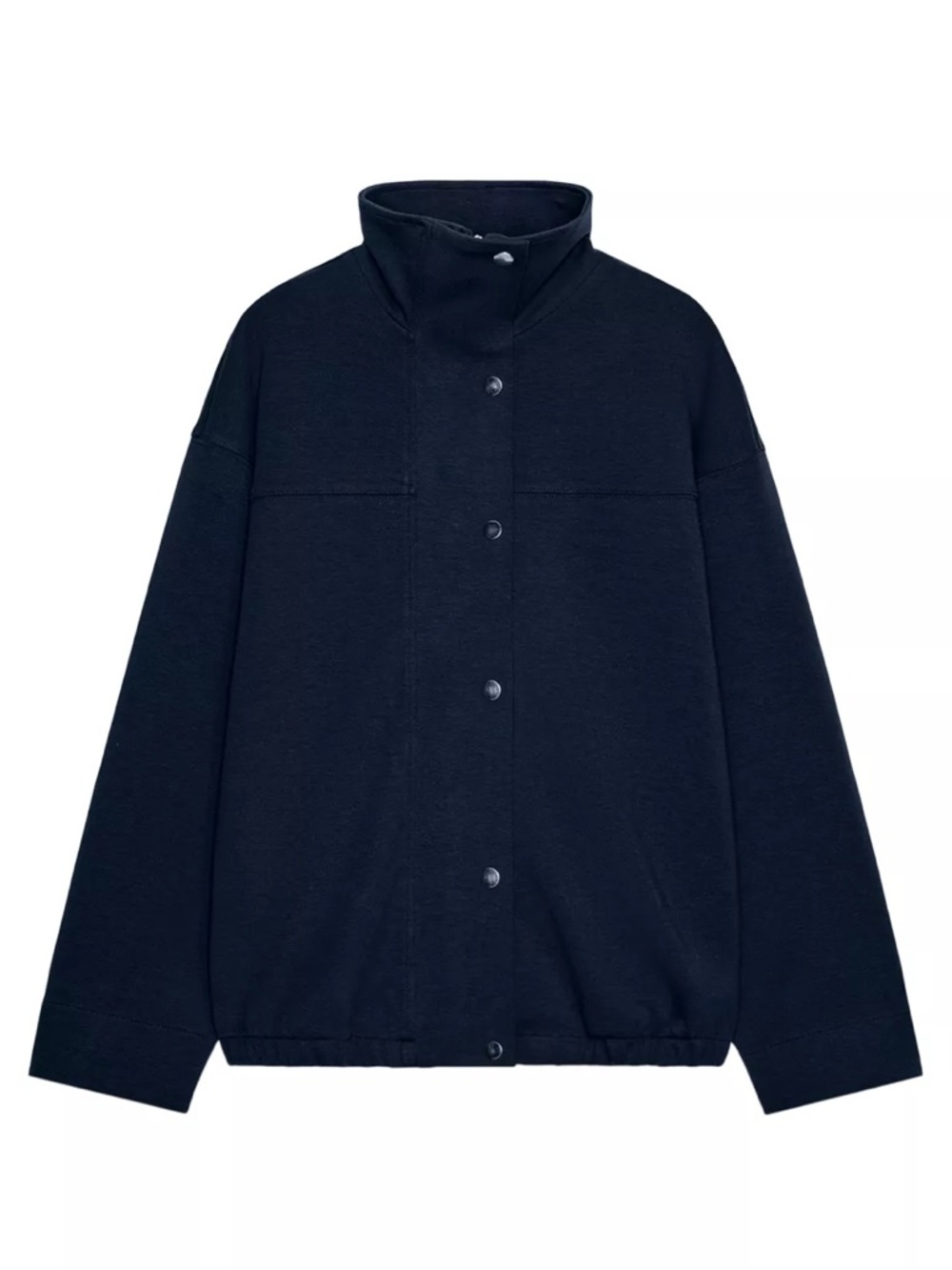 Zara Women's High Neck Interlock Bomber Jacket in Navy Blue